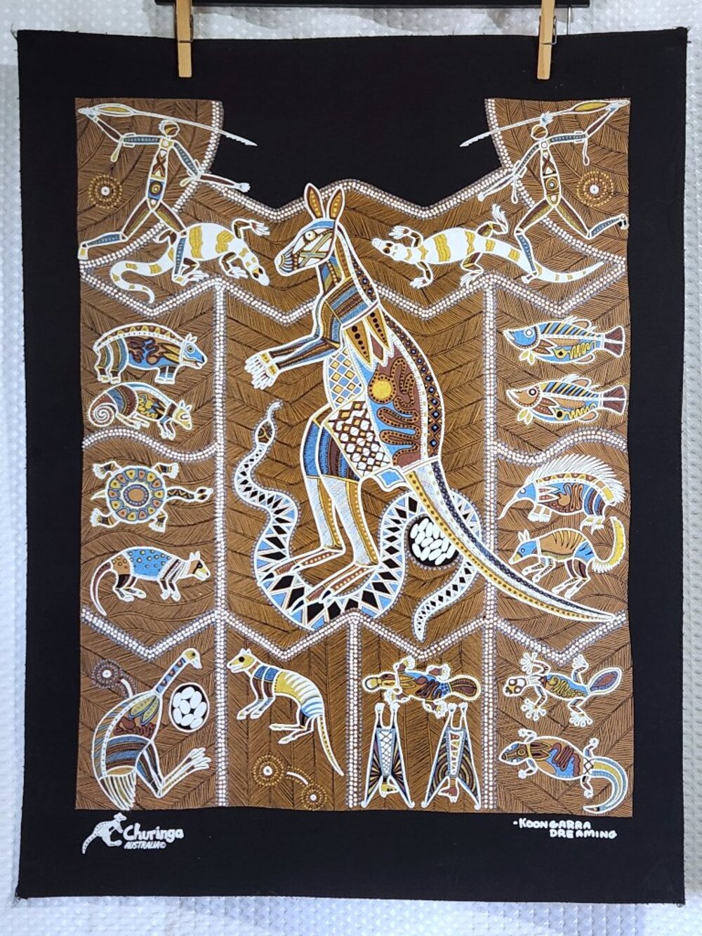 Vintage Australian Aboriginal Fabric Art Print Churinga Lined Tapestry Dreaming